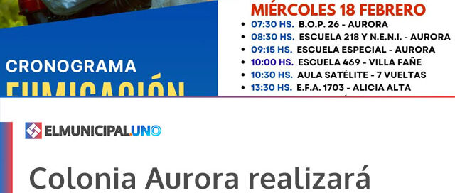 Colonia Aurora realizará fumigaciones en escuelas antes del inicio del ciclo lectivo 2026